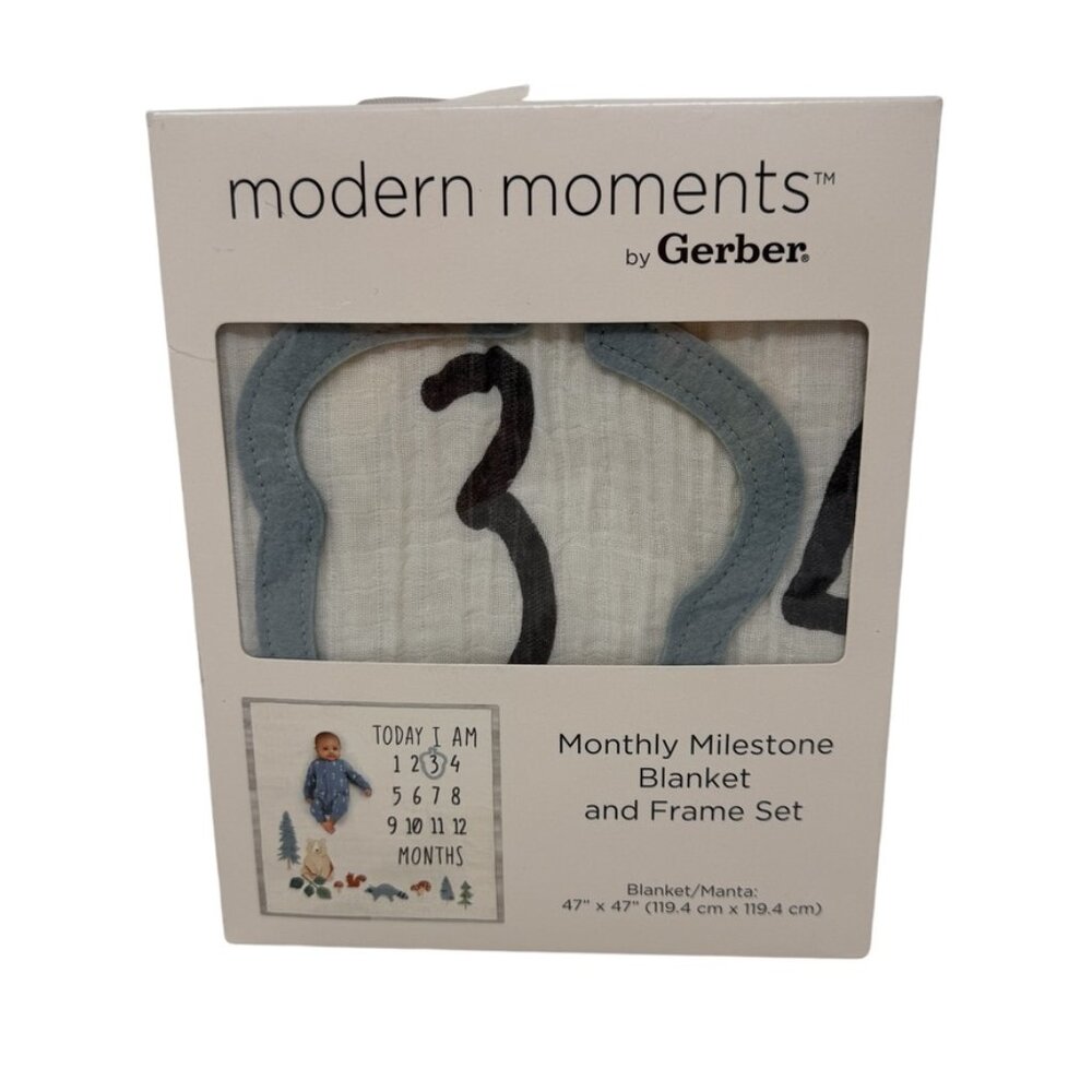 Gerber Modern Moments Baby Boy Monthly Milestone Blanket Set Forest Animals NEW